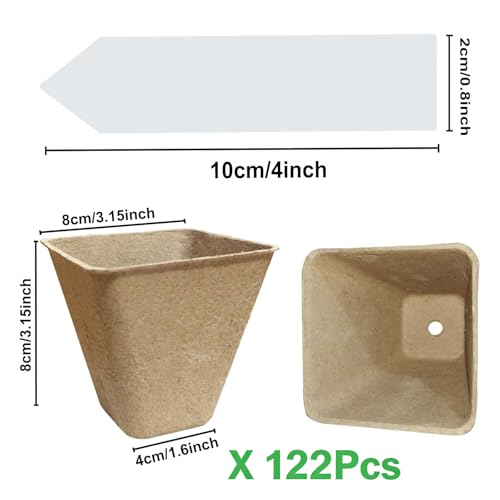 Peat Pots, 122 Pack 3.15 Inch Seed Starter Pots for Seedlings - size: 122 Pcs