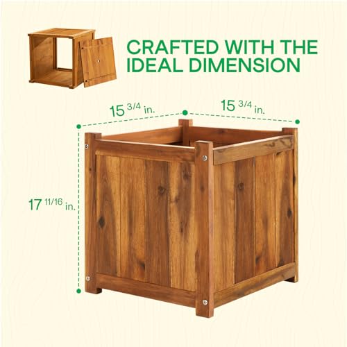 Idzo Set of 2 Acacia Wood Flower Planters for Outdoor Plants, Ergonomic Handles, Drainage Holes, Various Sizes, Ideal for Home Décor, Light Cherry - color: Square Cherry_2pcs
