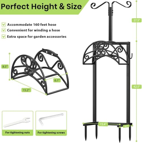 TomCare Garden Hose Holder, 4 Spikes Water Hose Hanger for 160FT Hose - color: Deep Black