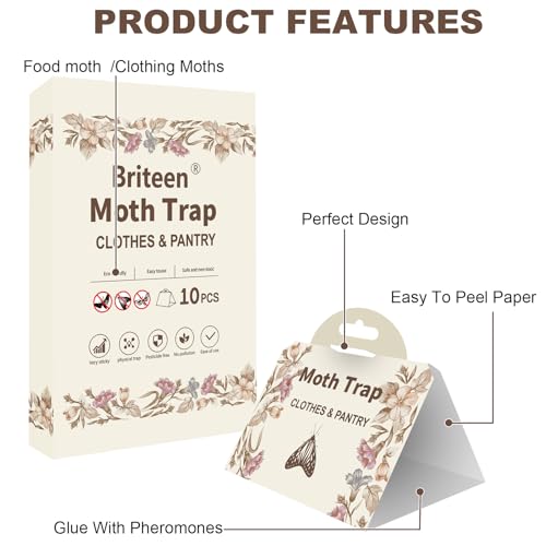 Pantry Moth Traps 10-Pack Safe and Effective for Food and Clothing- Glue Traps with Pheromones for Wool Closet Carpet Food and Cupboard K01 - color: Ivory