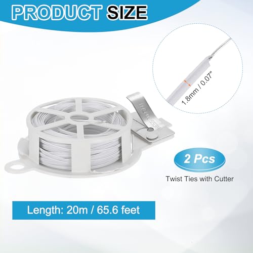 HARFINGTON 2pcs Twist Tie with Cutter 65.6FT (20m) Garden Plant Ties Wire - color: White, size: 65.6FT