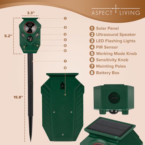 Solar Ultrasonic Animal Repeller Outdoor, Motion Sensor
