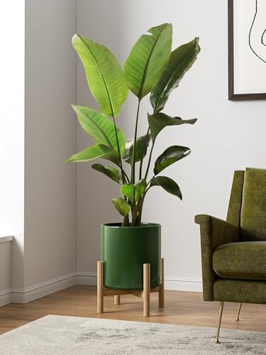 LE TAUCI 12 Inch Pot for Plants, Ceramic Indoor Planter, Bamboo Green - color: Bamboo Green
