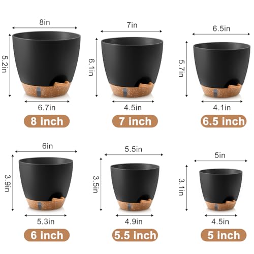 QRRICA 8/7/6.5/6/5.5/5 Inch Self Watering Pots for Indoor & Outdoor Plants - color: Black, size: 8/7/6.5/6/5.5/5 Inch