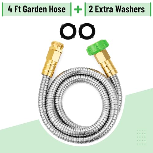 UNCO- Stainless Steel Metal Hose, 4 Feet, No Kink, Short Garden Hose Metal - color: Silver, size: 4 ft