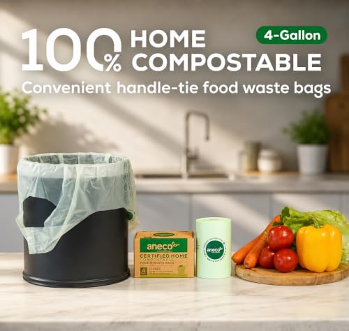 ANECO 4 Gallon Compostable Food Waste Bags with Handles, 30 Count - color: 4 GAL (Handle Tie Bags, 30 Count)