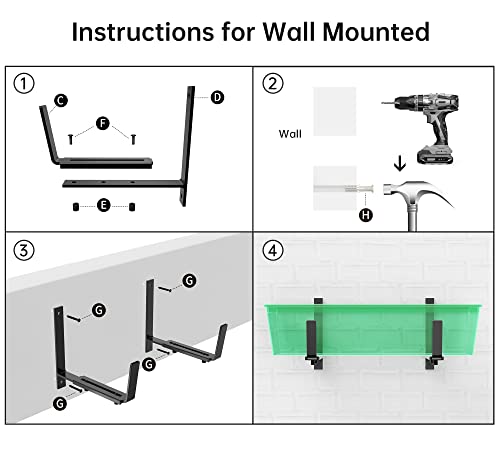 Y&M 2 Pack Adjustable Planter Box Brackets (6 to 12.5 in), Universal Window Box Brackets, Heavy Duty Iron Flower Box Wall Mounting Hooks for Balcony, Fences, Patio, and Garden - Black - size: 2pcs Black