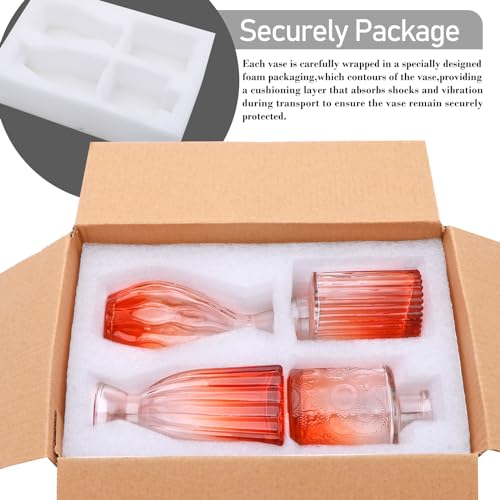 Glass Bud Vases Set of 4, Small Orange Flower Vases for Wedding Centerpiece - color: Orange
