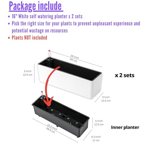 LaLaGreen Indoor Planter Box (16in, 2 Pack) White Window Boxes Flower Pots - color: White
