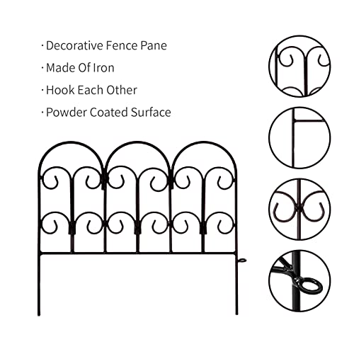 Garden Edging Border Decorative Fences Panel 18" W x 16" H 5 Pack for Flower Bed Edging Rustproof Dog Animal Barrier Fencing for Yard Metal Black