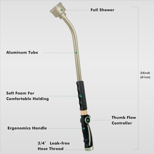 RESTMO Long Watering Wand, 24 Inches Gentle Soft Full Shower Sprayer Wand - color: Black