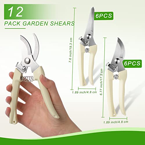 Therwen 12 Pcs Garden Shears Flower Scissors Pruning Shears Floral Garden Clippers Hand Pruners Branch Cutter Gardening Tools for Plants Cutting, Trimming, Fruits Picking (Beige,Bypass, Straight) - style: Beige, Bypass, Straight