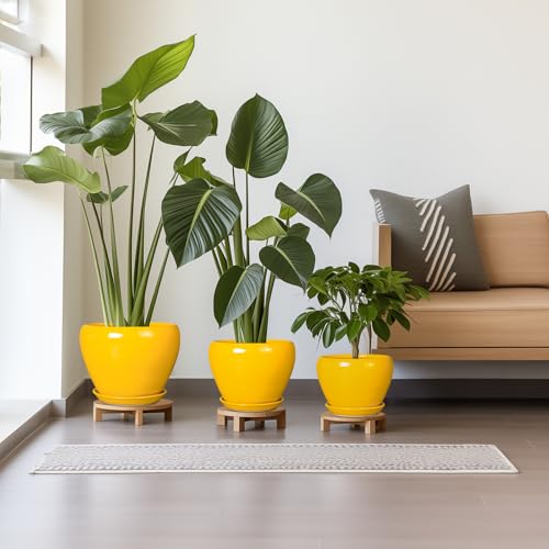 Ceramic Planters Set of 3, 10+8+6 Inch Plant Pots Indoor, Yellow - color: Bright Yellow