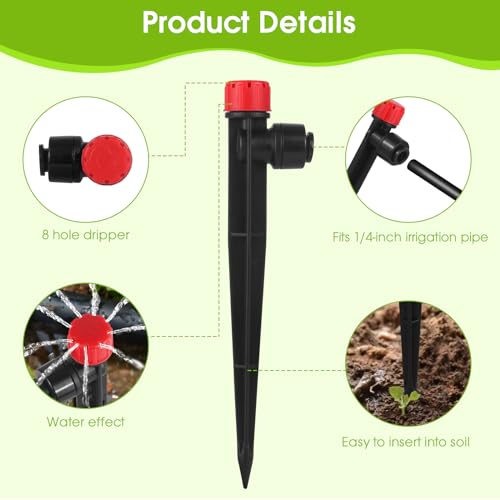 30 Pcs Drip Irrigation Emitters with Stake - Adjustable Drip Emitter Stream for 1/4" Drip Line Irrigation Tubing - Drip Irrigation System Parts Drippers Sprinkler Heads for Garden Watering System -Red - style: 30 Pcs Red Drip Emitters Stream