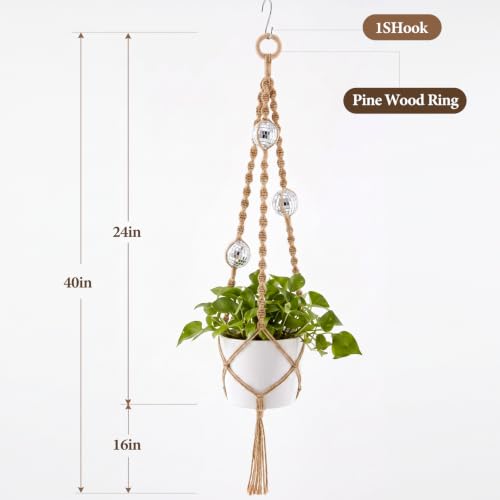 Shappy Macrame Disco Ball Plant Hanger, Boho Hanging Planter Home Decor - color: Jute Color, size: Style F