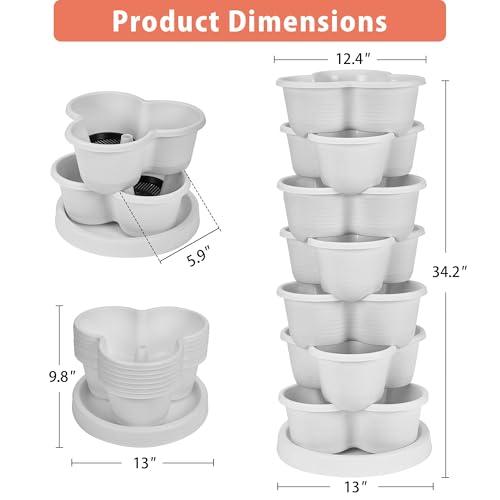 VECELO 7 Tier Vertical Garden Planter, Self Watering Stackable Planters with Wheels for Strawberries, Herbs, Flowers, Vegetables, White - color: White, size: 7 Tier