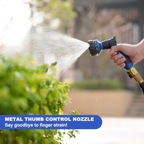 HOSUN Heavy Duty Garden Hose Nozzle Metal, 7 Spray Modes Thumb Control Blue