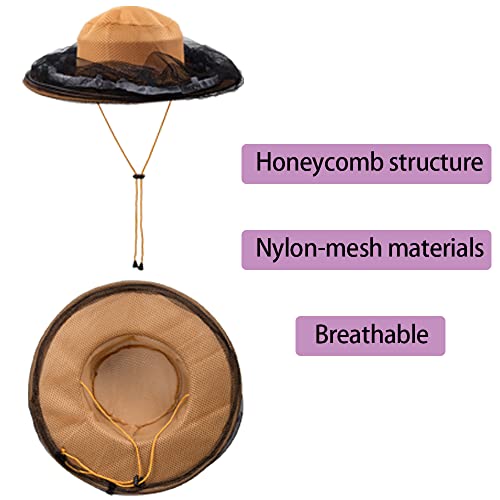 Bee Hat with Net,Beekeeper Veil Gloves,Bee Keeper Costume Mesh Cap - color: Khaki Hat + XL Gloves