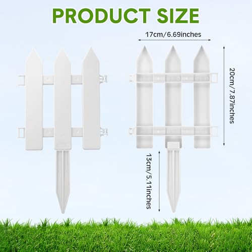 48 Pack White Classic Garden Fence Panels with 48 Fence Inserts, 6.69'' L x 7.87'' H