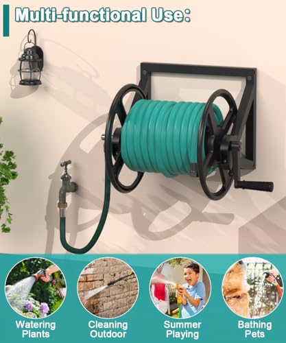Artigarden Garden Hose Reel Wall Mounted, Outdoor Water Hose Holder Black - color: Black