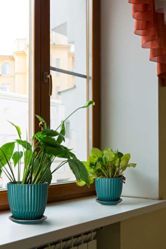 D'vine Dev 2-Pack Stoneware Planter Pots, 4.5/5.8 in, Deep Teal, 99-D-4 - color: Dark Blue Green