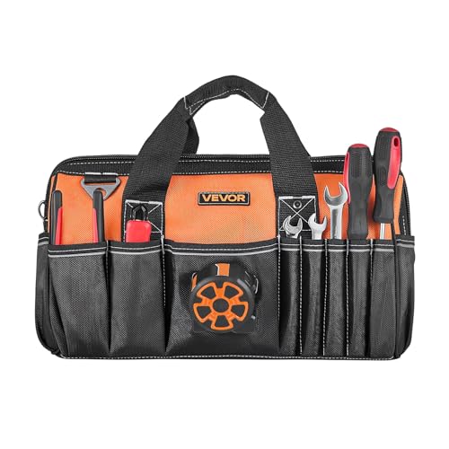 VEVOR Tool Bag, 15.7 Inch, 33-Pocket Portable Tool Box Organizer Storage, Toolbox with Soft Handle, Large Zipper, Adjustable Shoulder Strap, Carrying Toolbag, for Men Women Dad Husband Fathers Day