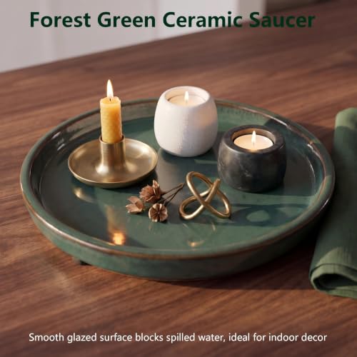 Ceramic Plant Saucer, 11.4 inch, Forest Green - color: Forest Green
