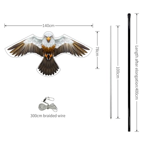 Bird Hawk Flying Kite with 4m Pole Has The Effect of Scaring Birds-Type D - color: White