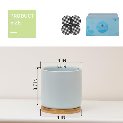 4 Inch Planters with Drainage Hole and Saucer, Small Ceramic Cylinder Plant Pot with Trays for Succulent, Aloe, Cactus & Herbs, Morandi Colors, Set of 4 - color: Morandi Colors