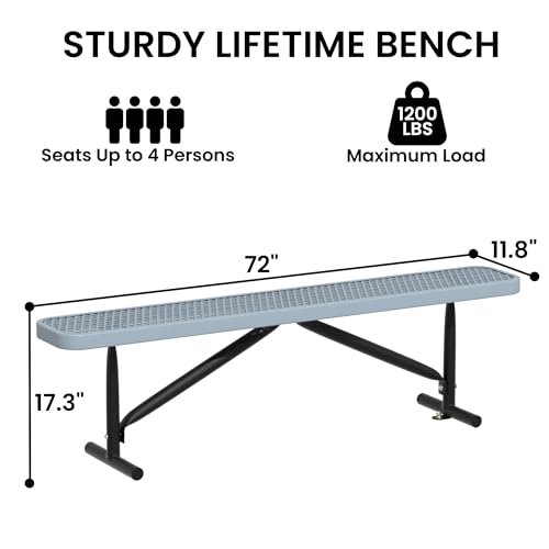 6FT Metal Park Bench for Outside, Heavy-Duty Outdoor Bench with Thermoplastic-Coated, Weatherproof Steel Mesh Bench for Parks, Gardens, Patios, Stores, Grey - color: Grey, size: 6FT