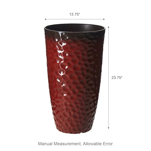 Glitzhome Large Planters for Outdoor Plant, 23.75" H Tall Outdoor Planter, Honeycomb Textured Gradient Red Plastic Planter, with Drainage Hole, Large Flower Pots for Porch Patio Deck Indoor, Set of 2 - color: Gradient Red, size: 23.75"H