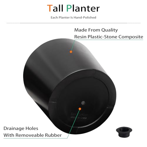 Heyzier Wide Planters for Outdoor Plants, Extra Large Indoor Flower Pots for Garden, Front Porch, Patio - Round Resin Planter Set of 2 (Black, 20" D x 16" H) - size: 20" D x 16" H