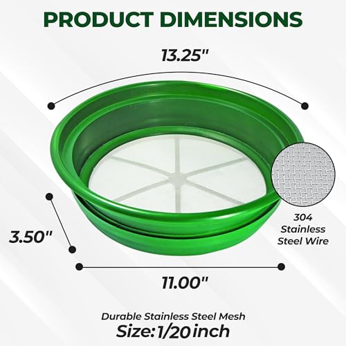 SE 13.25 Inch Wide Stackable Classifier Gold Prospecting Pan - 1/20 Inch Stainless Steel Mesh Sifting Pan, Green - size: 1/20 inch, style: Pans