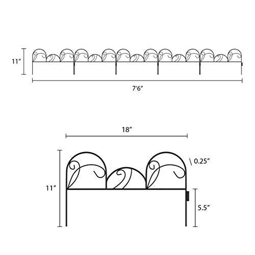 Metal Garden Fencing- Set of 5 Panels of Mimosa Decorative Edging Flower Beds & Landscaping- Interlocking, Flexible Design in Black by Pure Garden