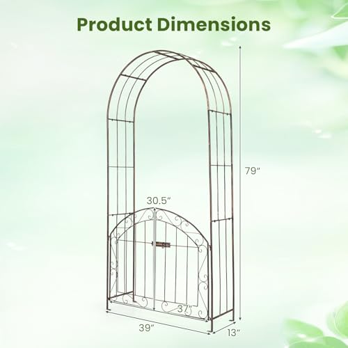 Giantex Garden Arch with Gate, 79" H Heavy-Duty Metal Arbor Trellis - color: Bronze