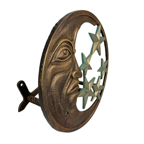 Zeckos Garden Hose Holder Moon Face Stars 11.5 Inch Cast Iron Verdigris - color: Moon & Stars - Verdigris Stars