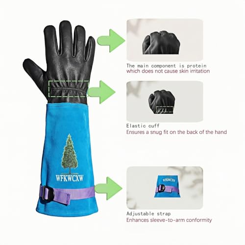 Cow Leather Adjustable Thorn Proof Gardening Gloves - color: Blue-cypress, size: X-Large
