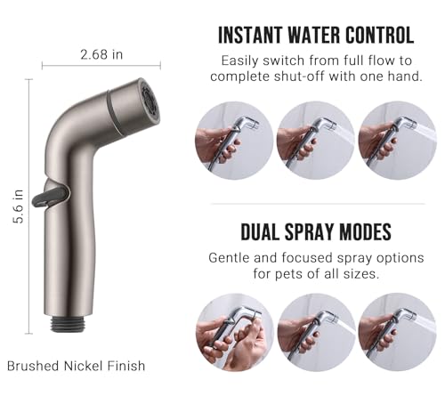 G-Promise 2 Mode Dog Shower Attachment with Extra Long Hose Adhesive Mount - color: Brushed Nickel, size: 100 Inch Hose