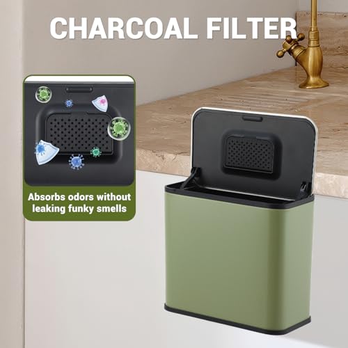 1.3 gal Slim Hanging Trash Can with Lid, Stainless Steel Garbage Bin with Inner Bucket & Charcoal Filter