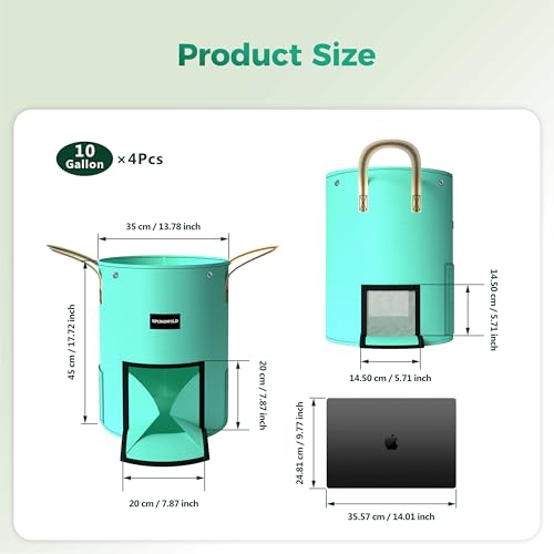 4 Pcs 10 Gallon Potato Grow Bags with Harvest, Breathable Window - size: 10 gallon