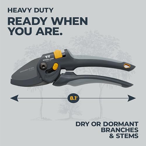Woodland Tools Co. Heavy Duty Anvil Pruning Shears – 5/8" Cut Capacity, High Carbon Steel Blade, Internal Spring, Adjustable Grip Slider, Garden Pruner for Dry Branches, Stems, and Dead Growth - style: Heavy Duty Anvil Pruner