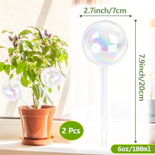 Pynqdfu 2 Pcs Plant Watering Globes,Colorful Rainbow Gradient Glass Watering Devices,Self Watering Planter Insert Plant Accessories for Indoor Outdoor,Home Garden,Flowerpot,Hanging Plants - size: 2PCS 20CM