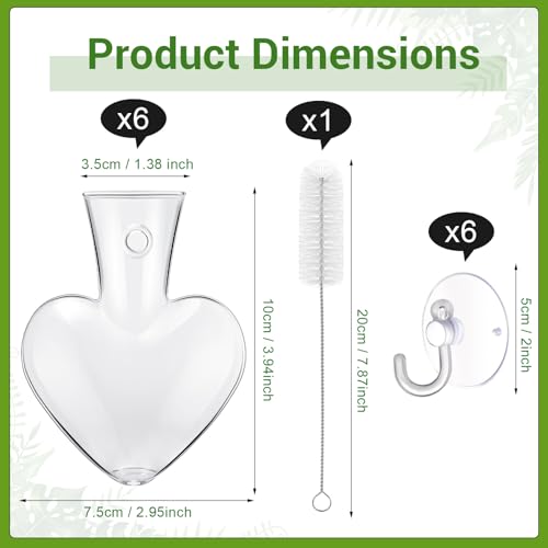 Maxdot 6 Pcs Wall Hanging Window Propagation Stations Glass Heart Plant Vase with Suction Cups Air Plant Terrarium for Hydroponics Home Office Decor - color: White