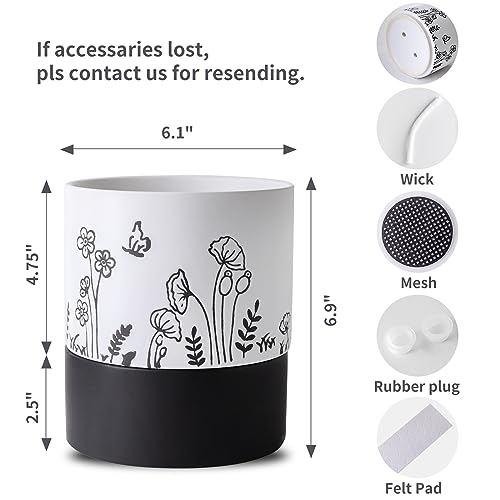 Nihow Self Watering Pots for Indoor Plants,6 Inch,White,Hand Painting - color: White, size: 6" Self Watering