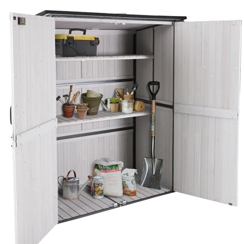 GUTINNEEN Outdoor Storage Shed with Metal Frame,Wooden Tool Cabinet with Adjustable Shelfs, House Garden Shed for Backyard Garden Patio Lawn - size: 55"W White