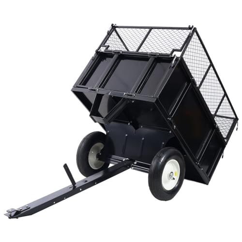 ATV Trailer Steel Dump Cart, Heavy Duty Mesh Steel Garden Cart with Removable Sides and 10 Inch Flat Free Tires, Utility Trailer Yard Garden Trailer for Tractors, ATV, UTV, Lawn Mowers