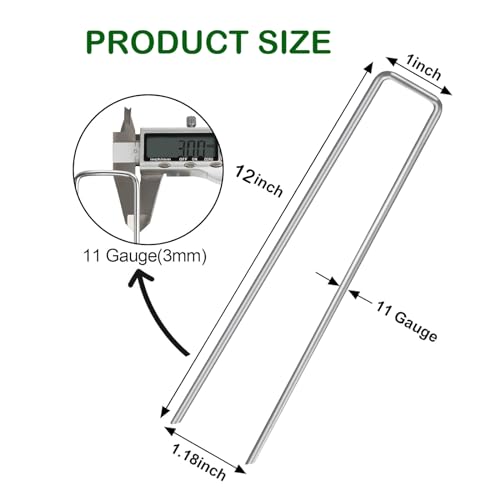 100 Pack 12 Inch Garden Stakes, Galvanized Landscape Staples for Weed Barrier Fabric, Heavy Duty Sod Pins Securing Pegs Netting Ground Sheets and Fleece, Ground Cover, Irrigation Tubing - size: 12 INCH-100Packs