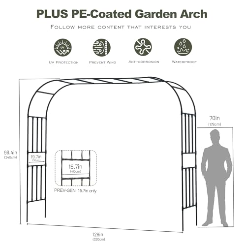 Square Tube Garden Arch Trellis, 10.5FT x 8.2FT Metal Arbor, Outdoor Trellis for Climbing Plants, Black - color: 126'' L/Black, size: Square Tubes/98.43''H