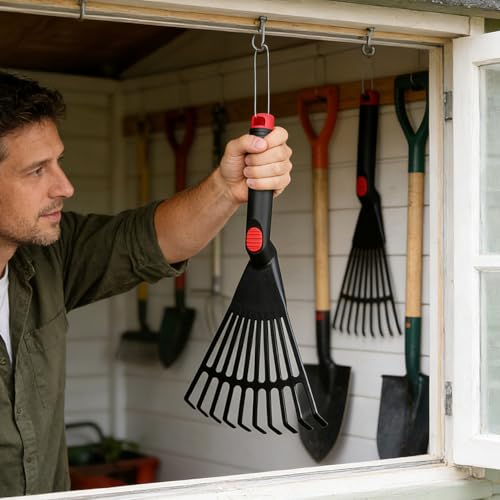 ABOOFAN Garden Hand Rake 2 Pack Small Shrub Leaf Tool for Lawn Leaves Soil Flower Beds Yard Cleanup Plastic with Ergonomic Non-Slip Handle Black