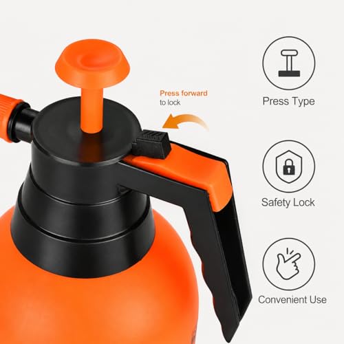 Garden Pump Sprayer 34oz Handheld Pressure Bottle with Safety Valve & Adjustable Nozzle for Watering Plants, Weed Spraying, Car Washing, Home Cleaning, Outdoor Use(Orange)